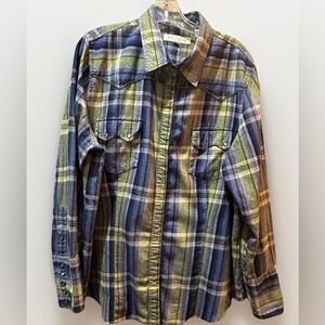 Stetson Shirt Womens 1X Western Cowboy Rodeo Pearl Snap Blue Green Plaid